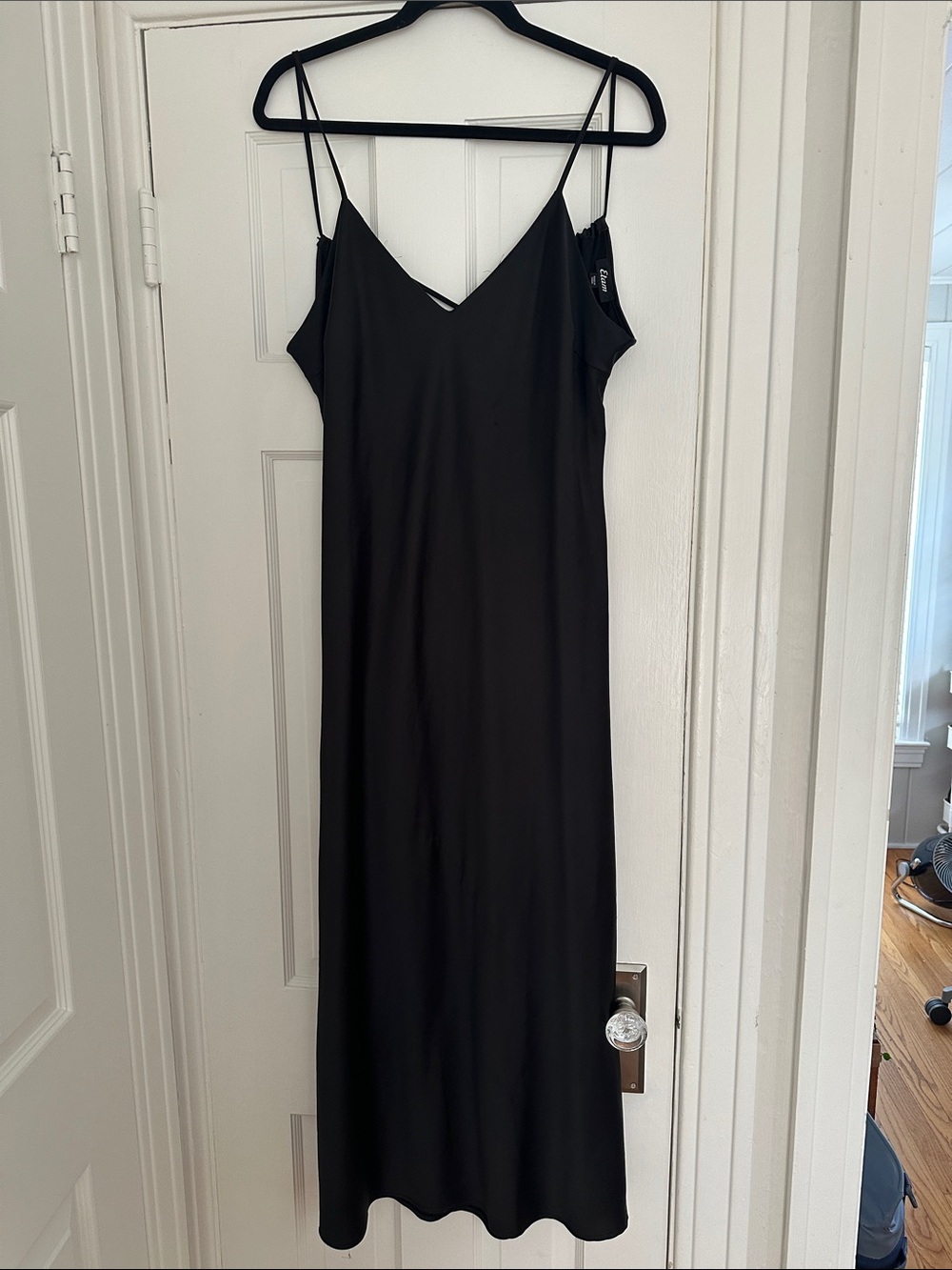 Sleek Black Slip Midi Dress - Minimal Spaghetti Strap